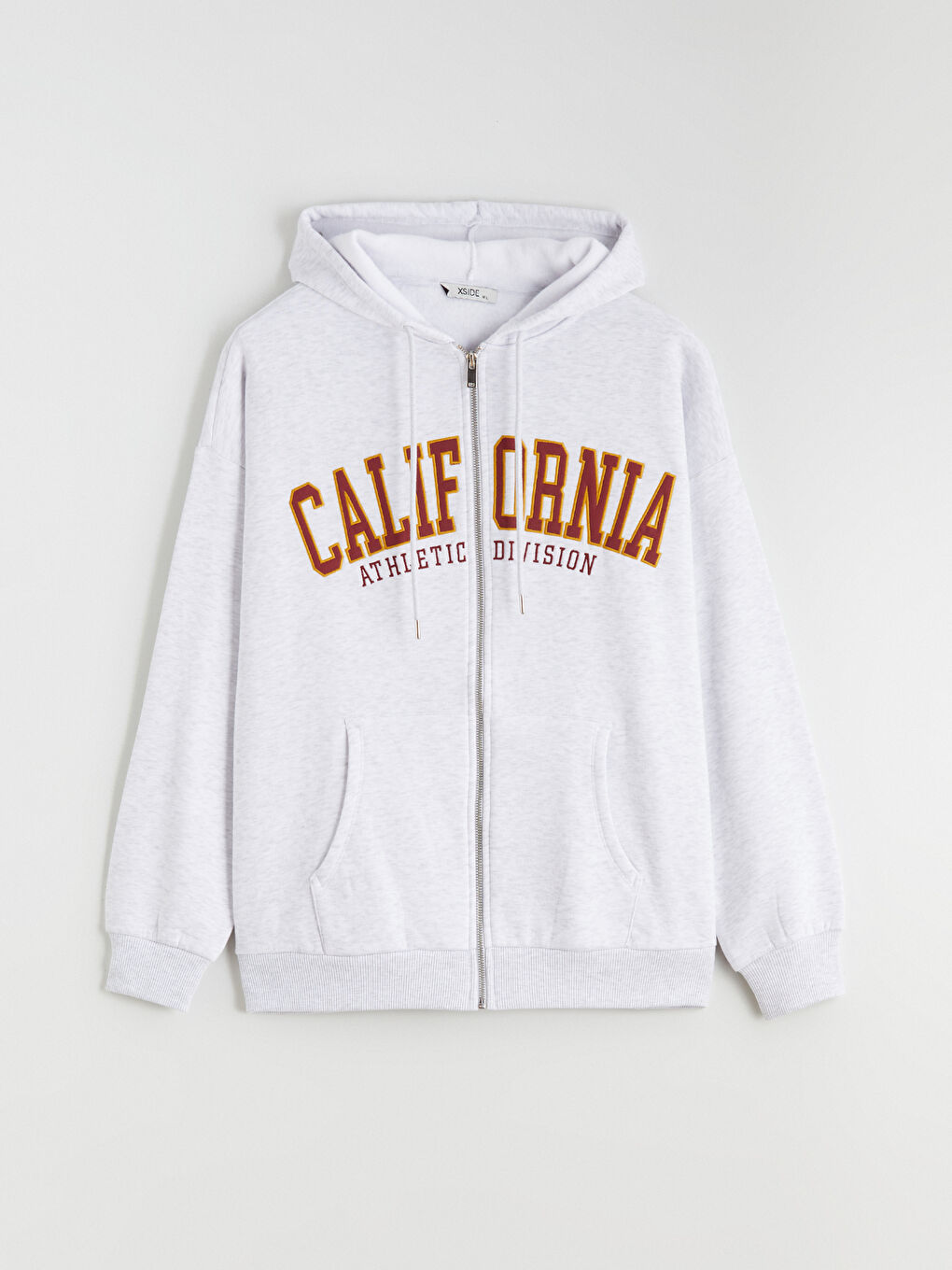 Gri California Baskılı Kadın Kalın Fermuarlı Sweatshirt-4