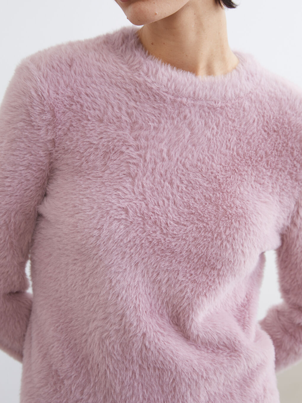 Pembe Bisiklet Yaka Kadın Triko Kazak-2