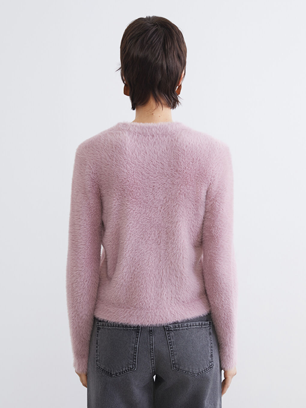 Pembe Bisiklet Yaka Kadın Triko Kazak-3