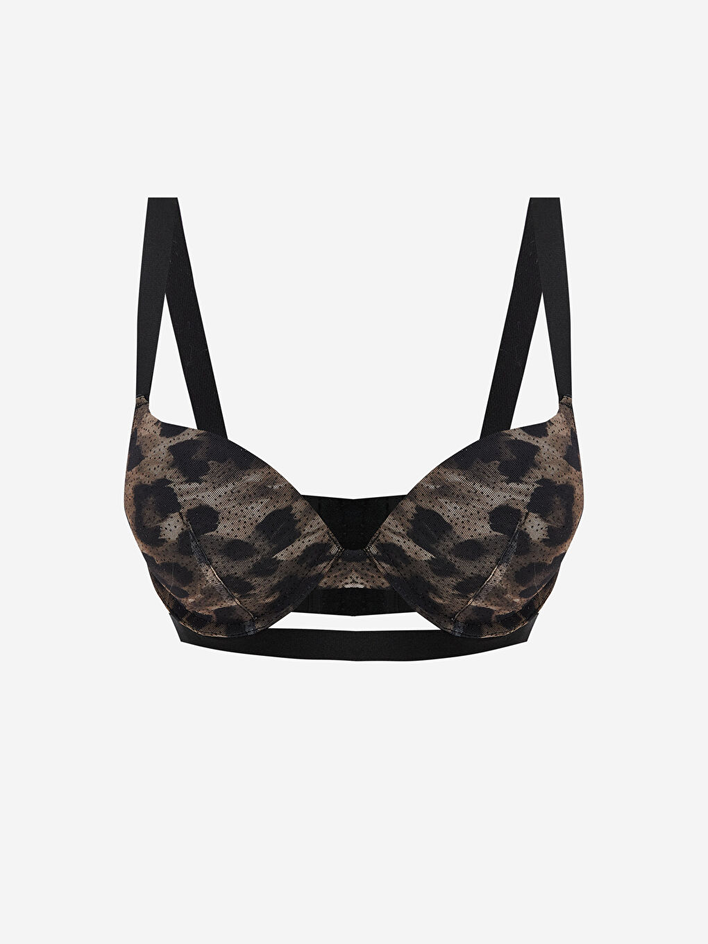 Kahverengi Balenli Dolgulu Leopar Desenli Fantezi Tişört Sütyen