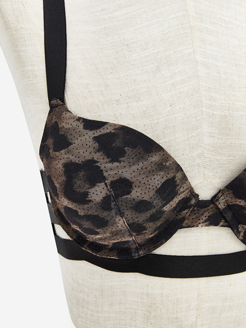 Kahverengi Balenli Dolgulu Leopar Desenli Fantezi Tişört Sütyen-2