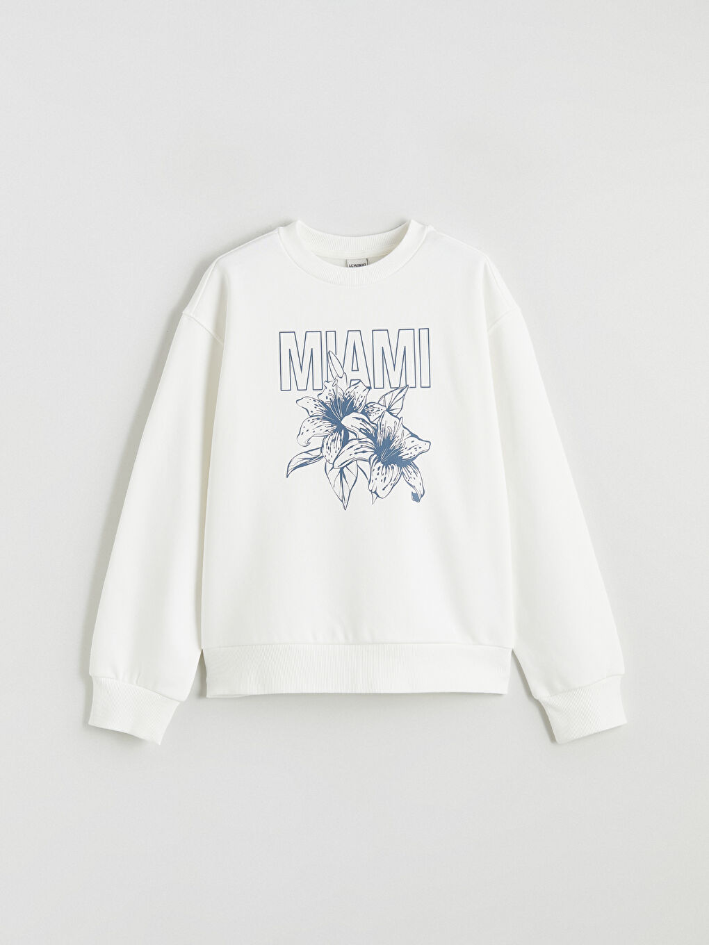 Ekru Miami Baskılı Kız Çocuk Kalın Sweatshirt