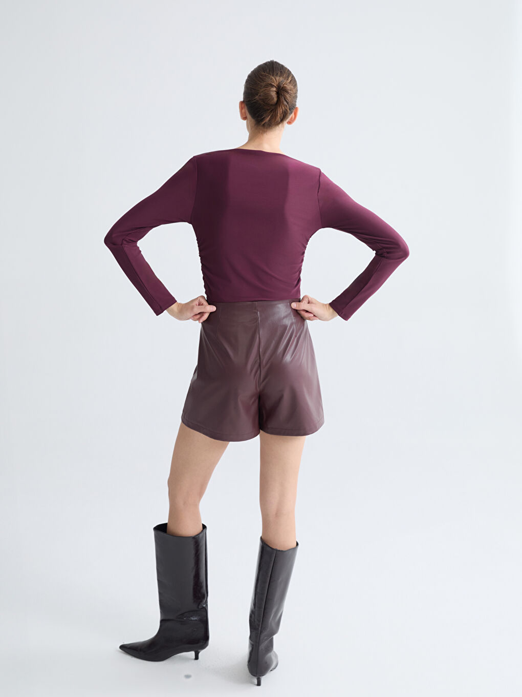 Slim Fit Women's Faux Leather Skort-7