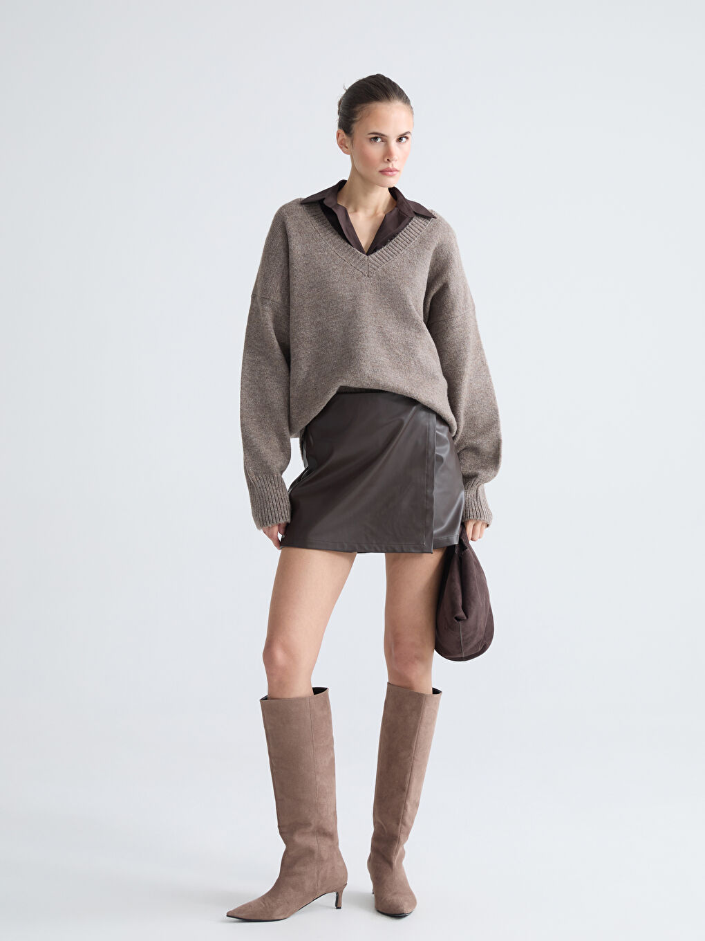 Slim Fit Women's Faux Leather Skort-1