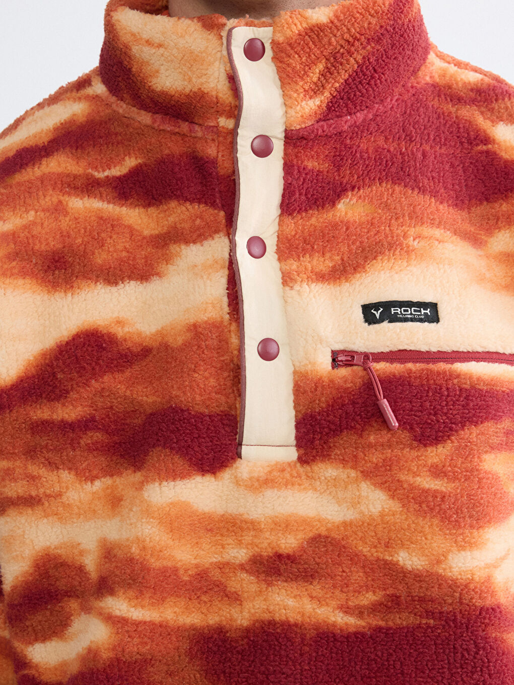 Turuncu Dik Yaka Desenli Polar Erkek Sweatshirt-2