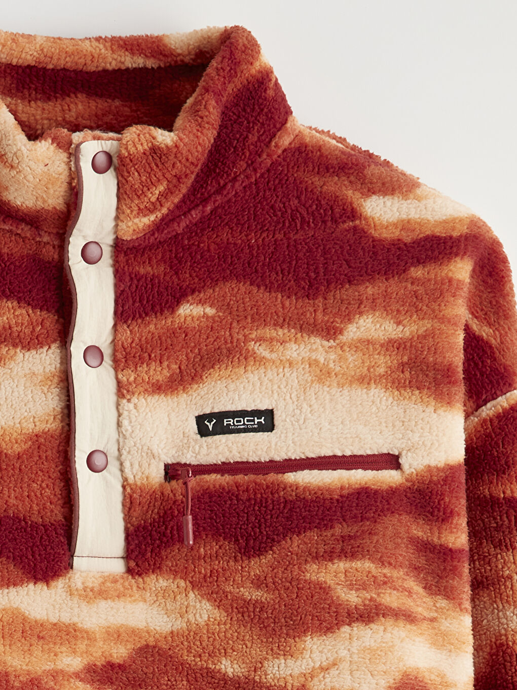 Turuncu Dik Yaka Desenli Polar Erkek Sweatshirt-1