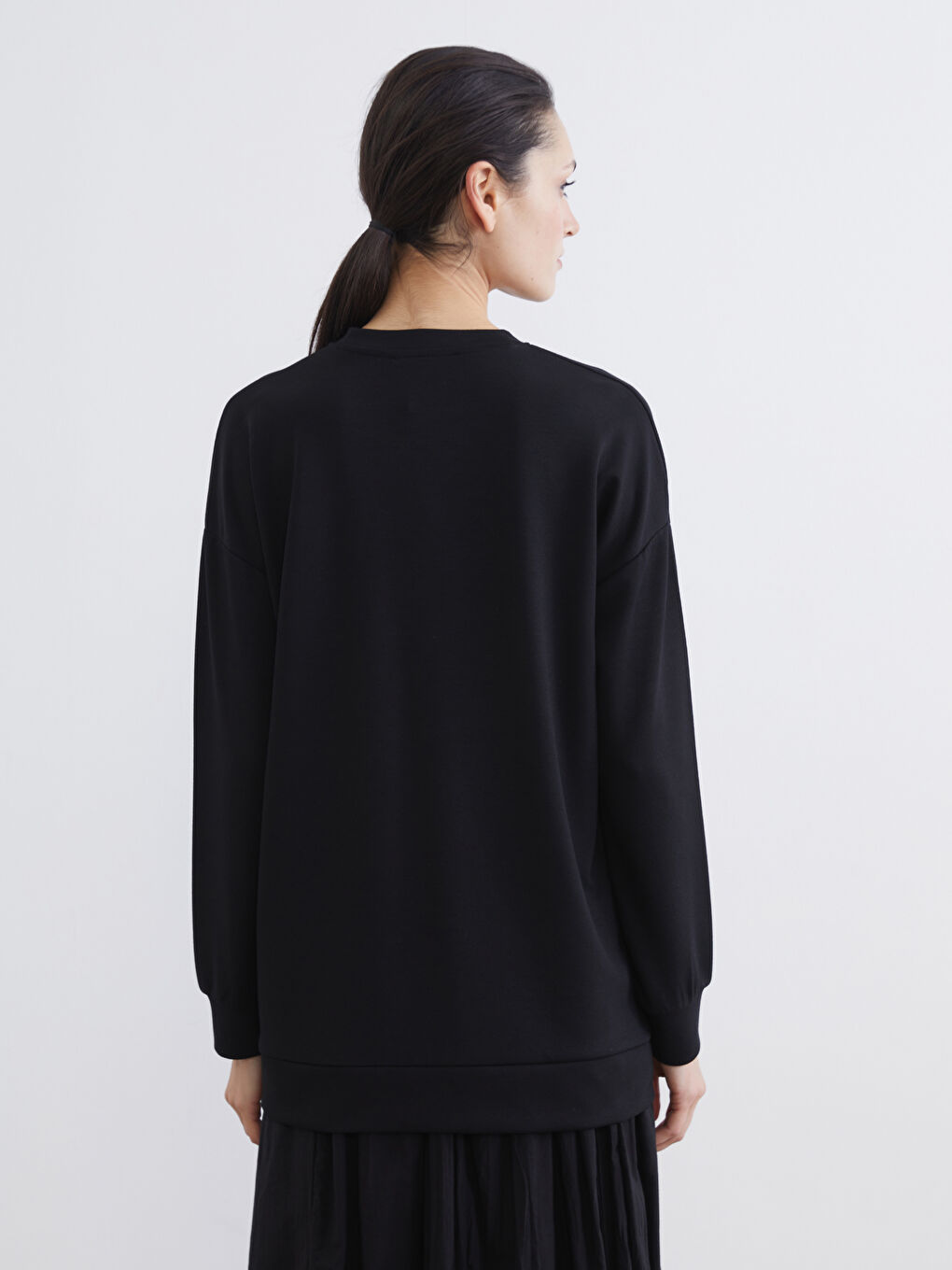 Siyah Paris Nakışlı Kadın Sweatshirt Tunik-3