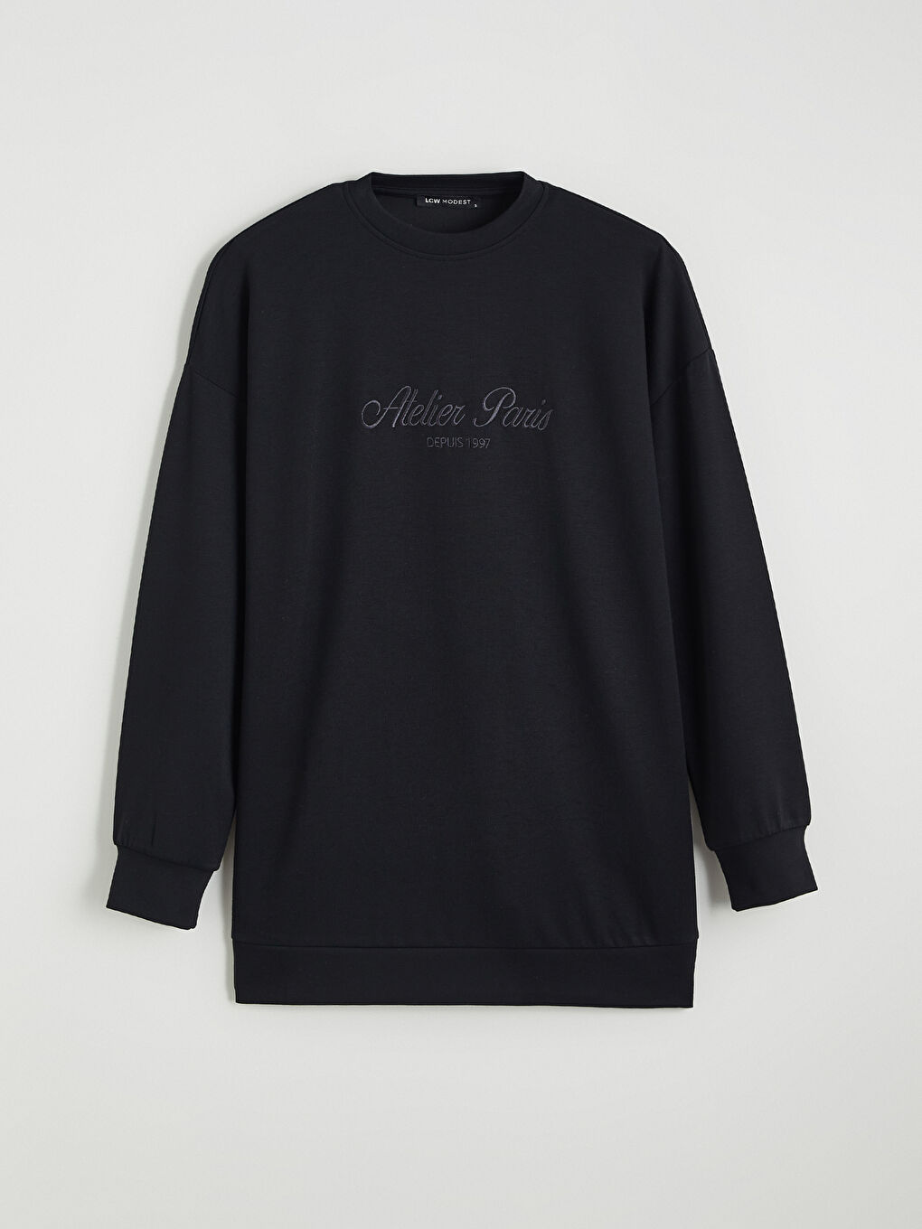 Siyah Paris Nakışlı Kadın Sweatshirt Tunik-4