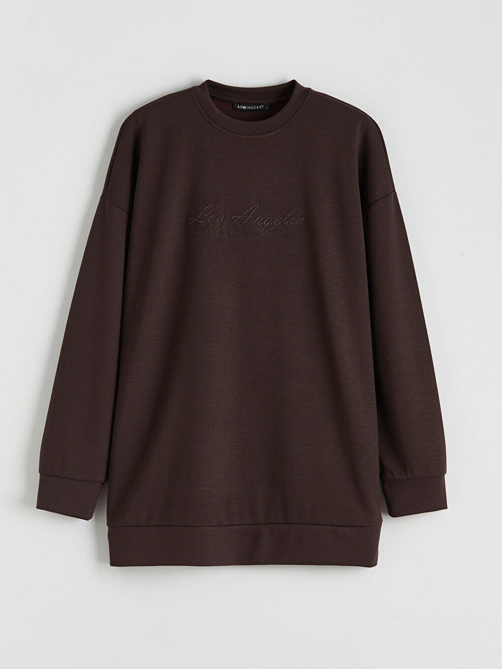 Kahverengi Los Angeles Nakışlı Kadın Sweatshirt Tunik-4