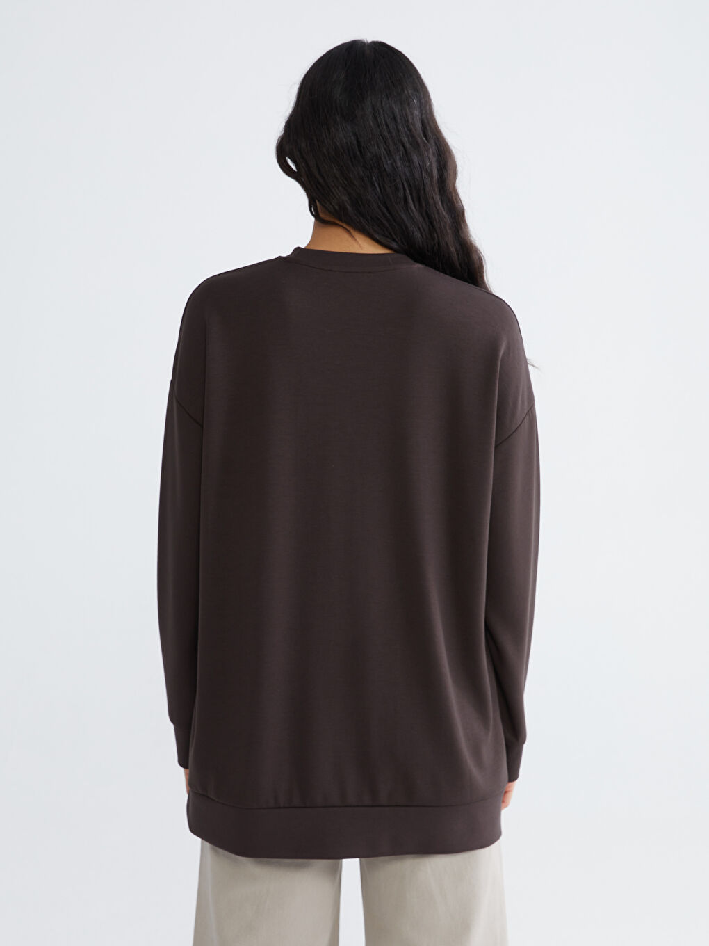 Kahverengi Los Angeles Nakışlı Kadın Sweatshirt Tunik-3