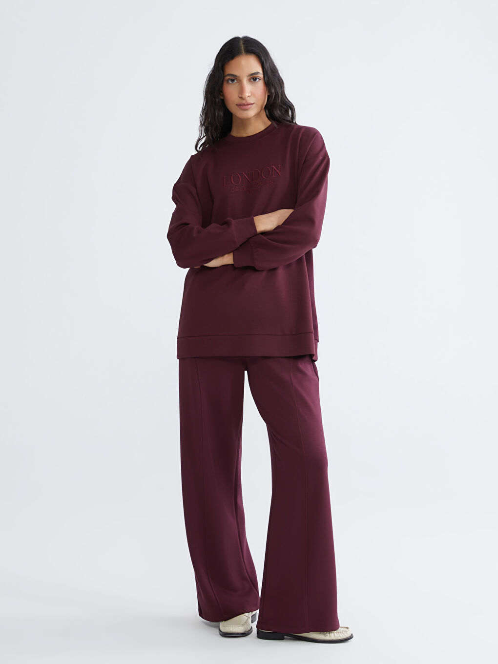 Mürdüm London Nakışlı Kadın Sweatshirt Tunik-1