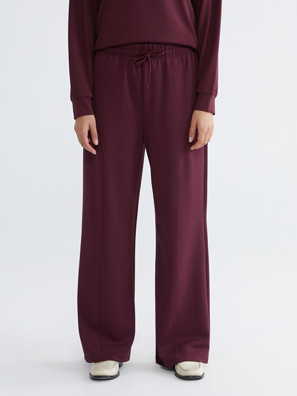 Mürdüm Beli Lastikli Geniş Paça Kadın Eşofman Altı-1