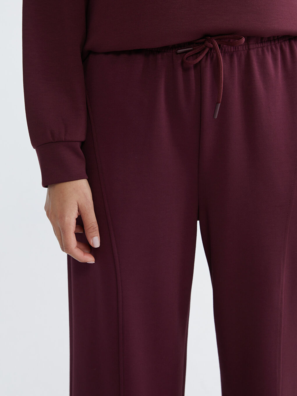 Mürdüm Beli Lastikli Geniş Paça Kadın Eşofman Altı-2