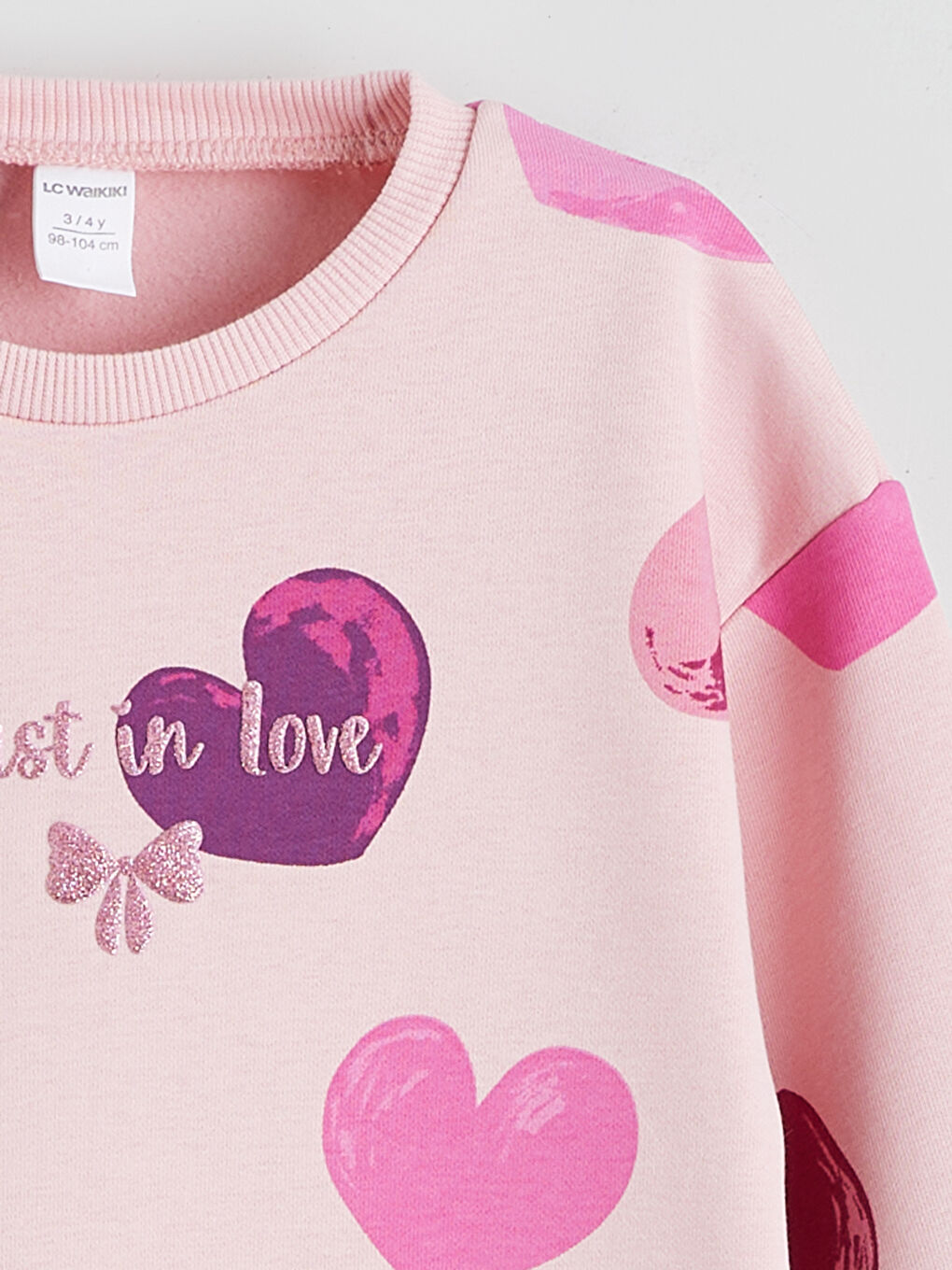 Pembe Kalp Baskılı Kız Çocuk Sweatshirt-2