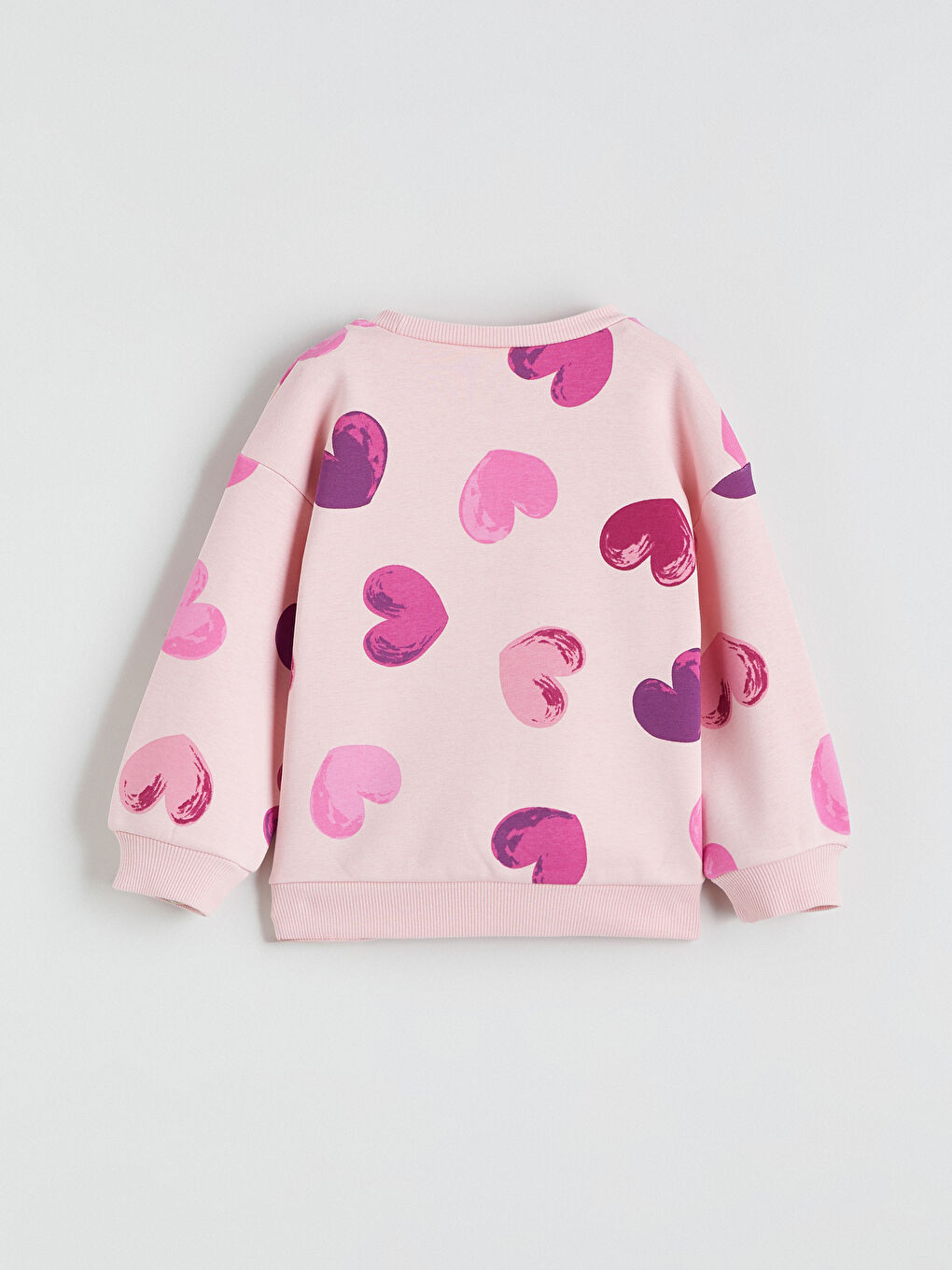 Pembe Kalp Baskılı Kız Çocuk Sweatshirt-3