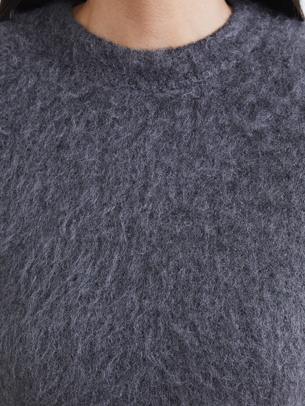 Antrasit Bisiklet Yaka Kadın Tüylü Triko Kazak-2