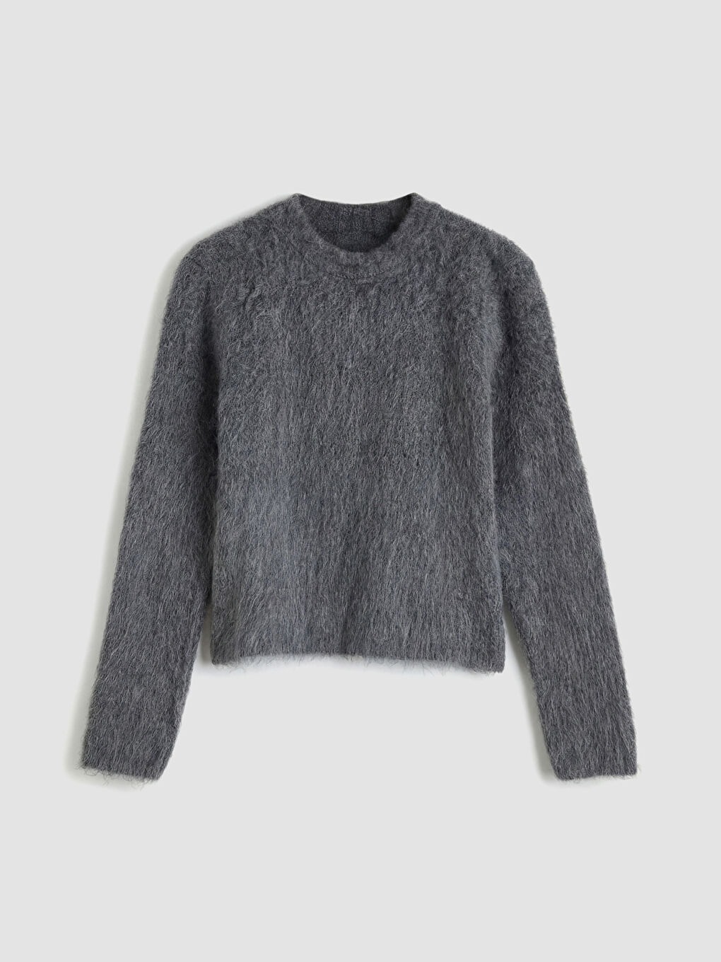 Antrasit Bisiklet Yaka Kadın Tüylü Triko Kazak-4