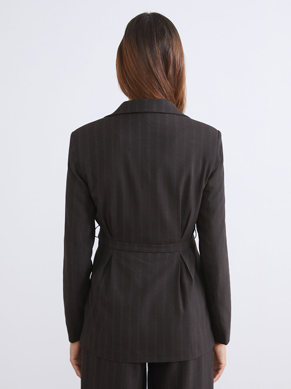 Kahverengi Çizgili Kadın Blazer Ceket-3