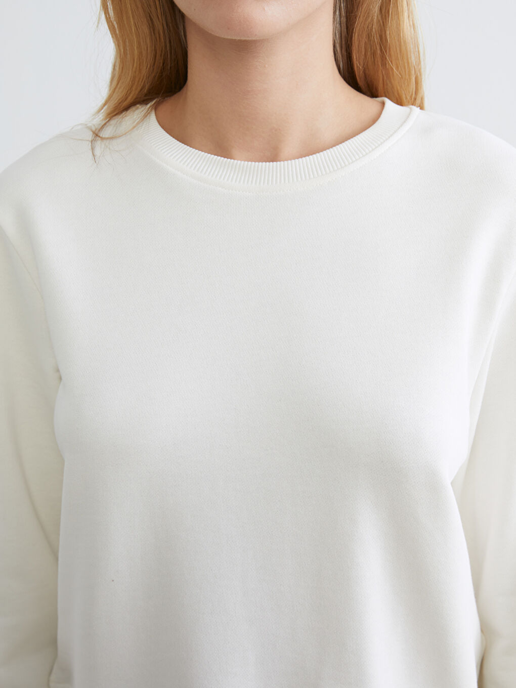 Ekru Bisiklet Yaka Kadın Sweatshirt-2