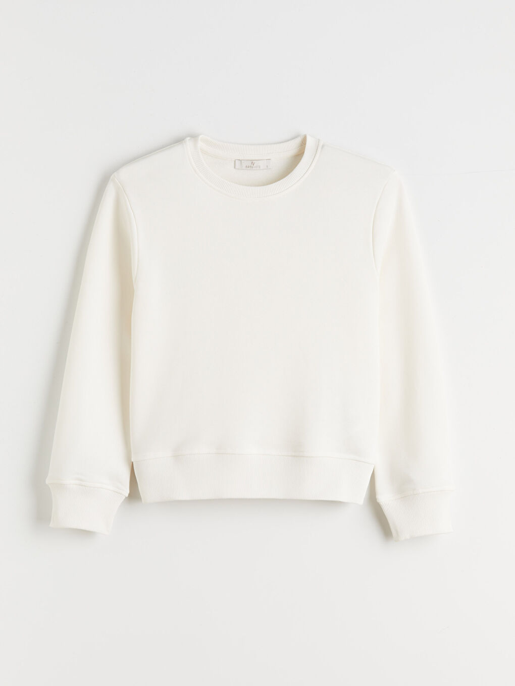 Ekru Bisiklet Yaka Kadın Sweatshirt-4