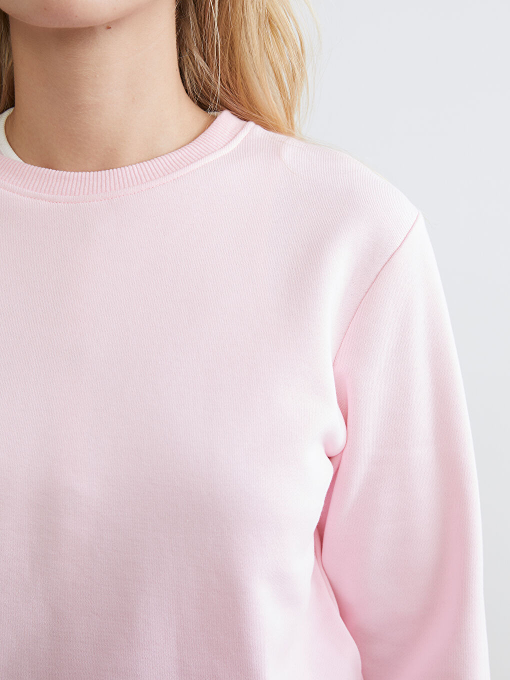 Pembe Bisiklet Yaka Kadın Sweatshirt-2