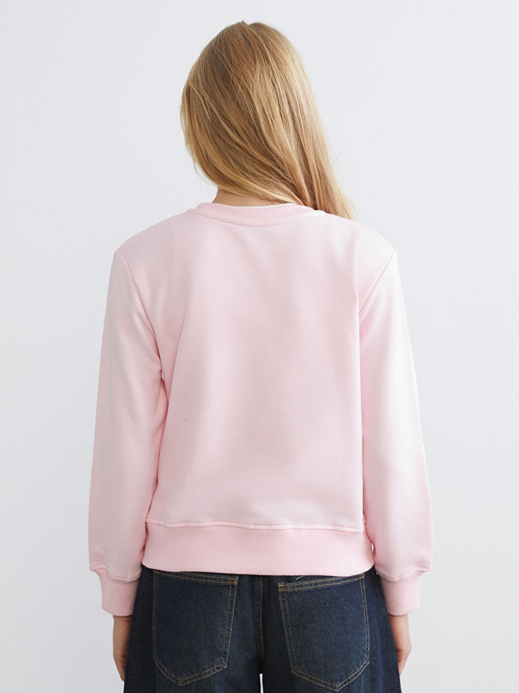 Pembe Bisiklet Yaka Kadın Sweatshirt-3