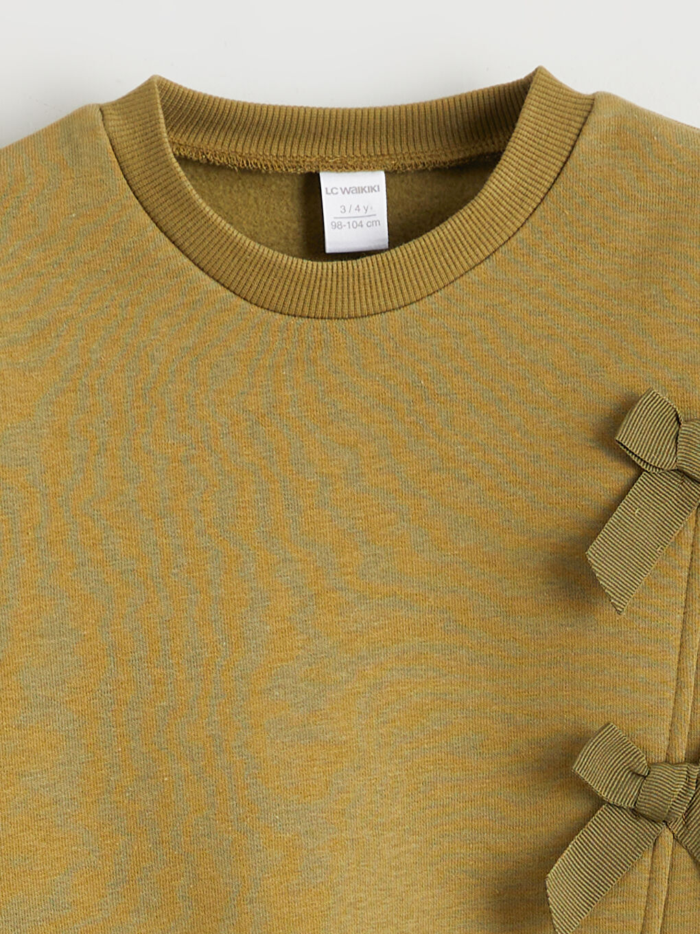 Haki Bisiklet Yaka Fiyonk Detaylı Kız Çocuk Sweatshirt-2