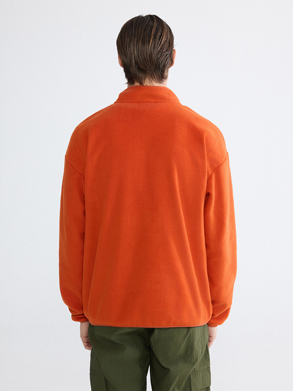 Turuncu Fermuarlı Dik Yaka Nakışlı Erkek Polar Sweatshirt-3