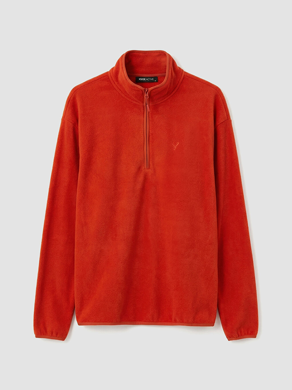 Turuncu Fermuarlı Dik Yaka Nakışlı Erkek Polar Sweatshirt