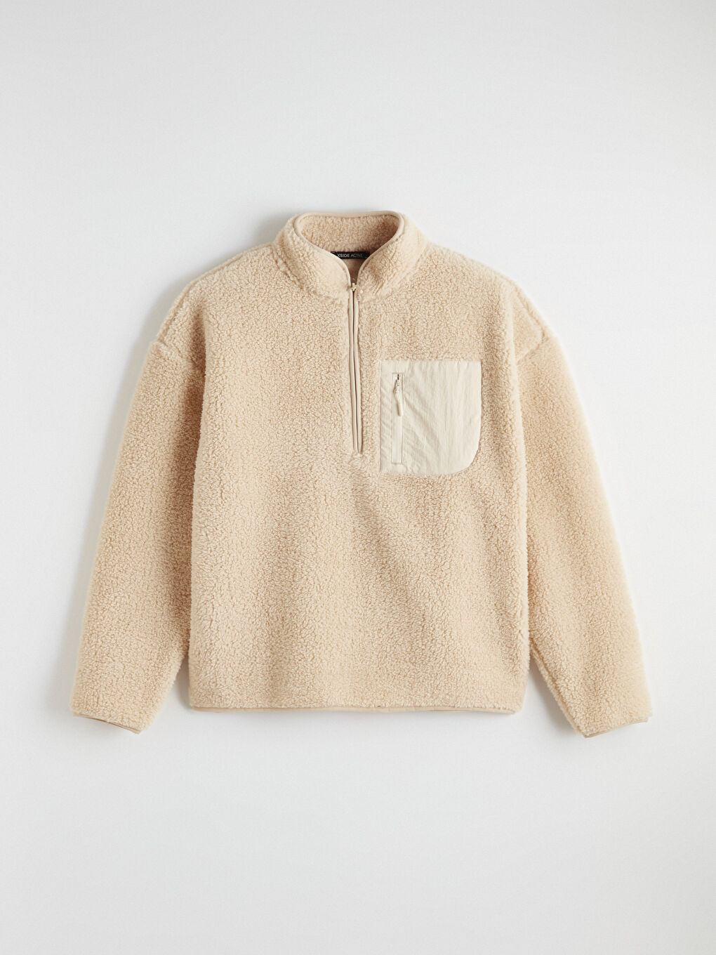 Bej Dik Yaka Pelüş Erkek Sweatshirt		
