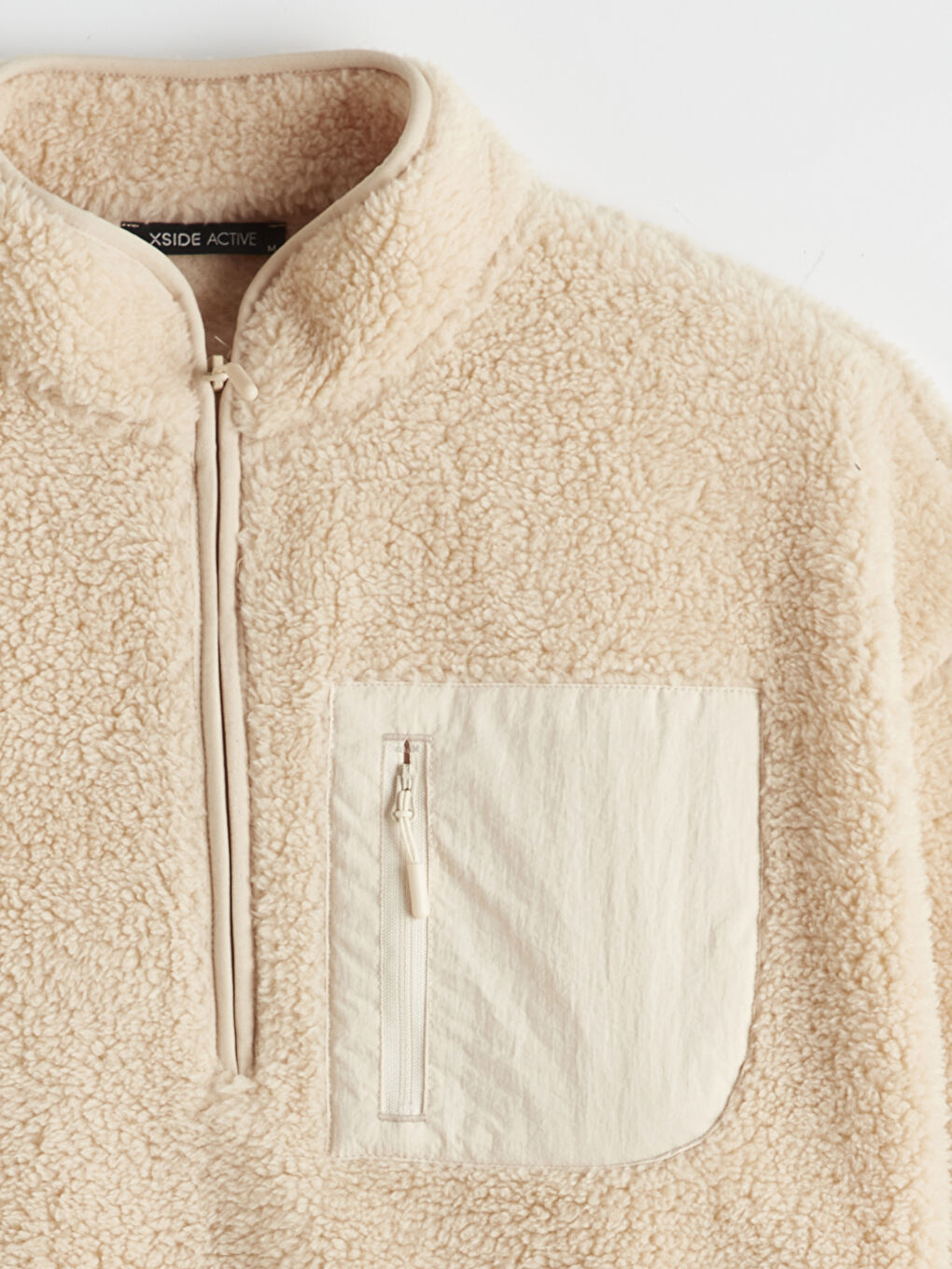 Bej Dik Yaka Pelüş Erkek Sweatshirt		
-2