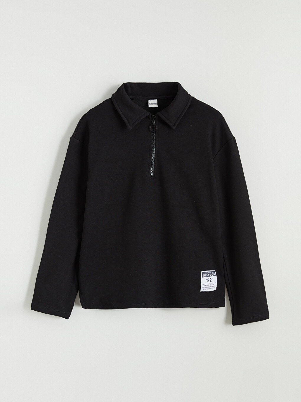 Siyah Polo Yaka Kız Çocuk Soft Touch Sweatshirt