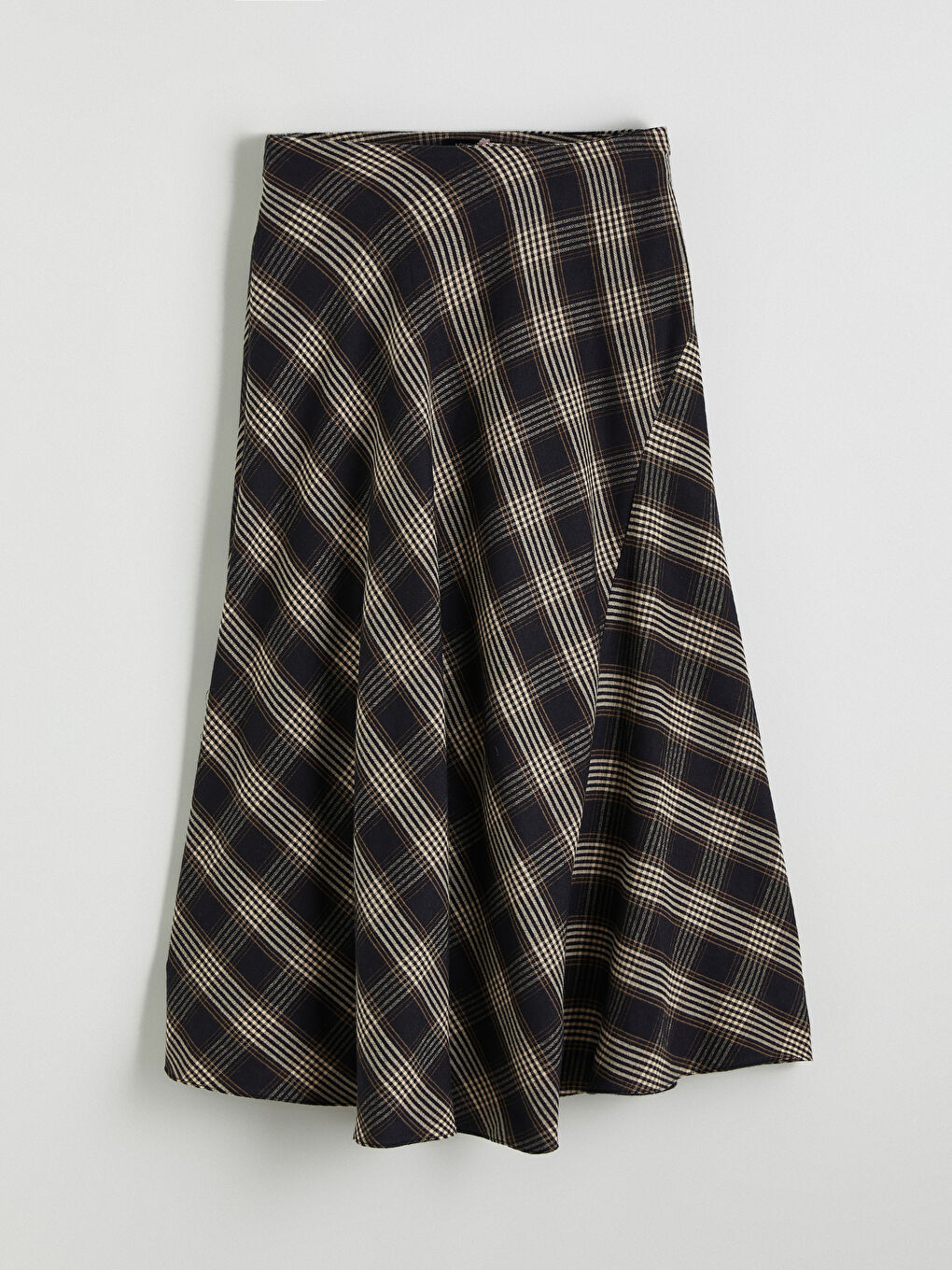 Siyah Beli Fermuarlı Ekose Kloş Etek-4