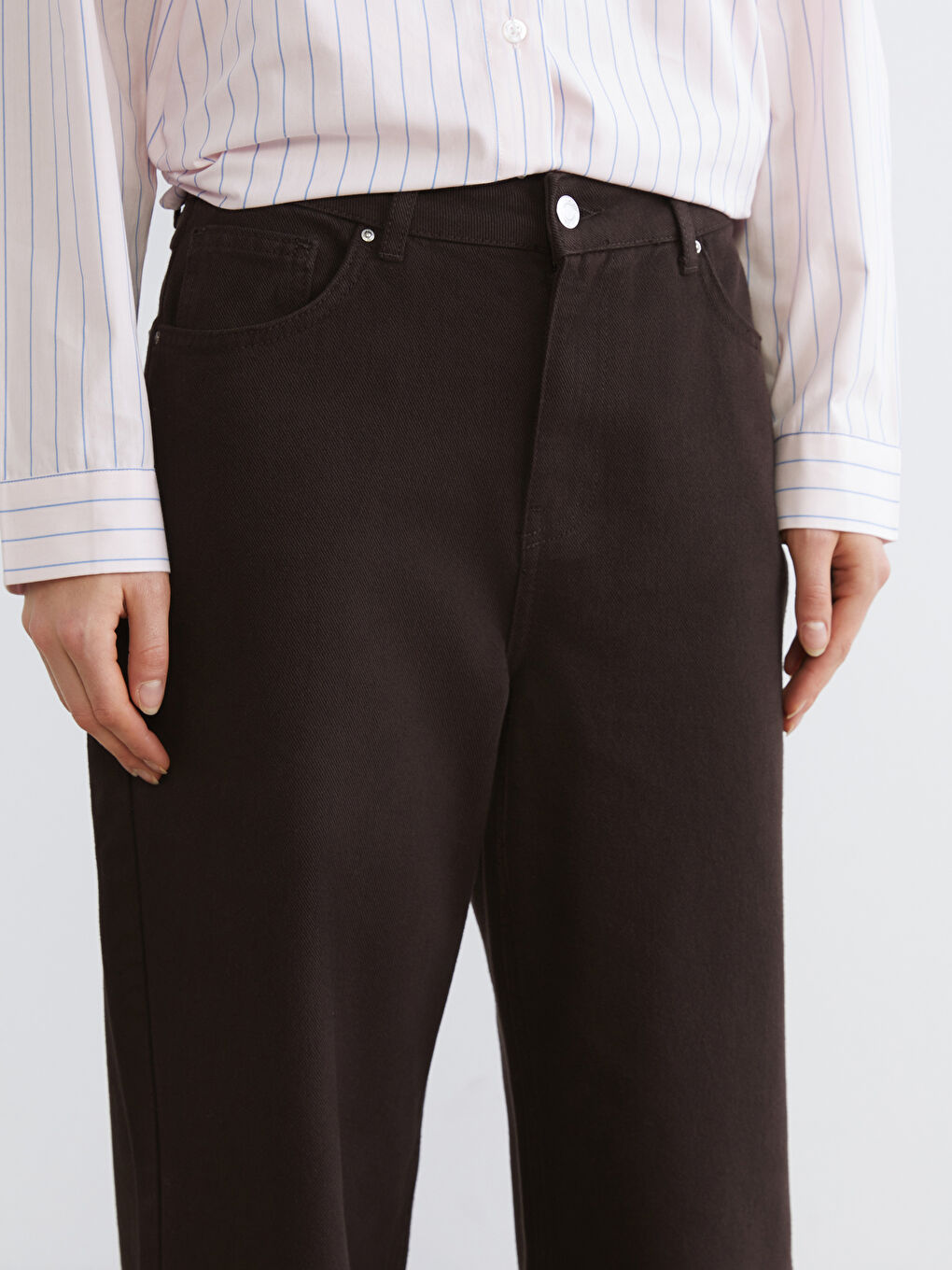 Kahverengi Wideleg Kadın Jean Pantolon-2