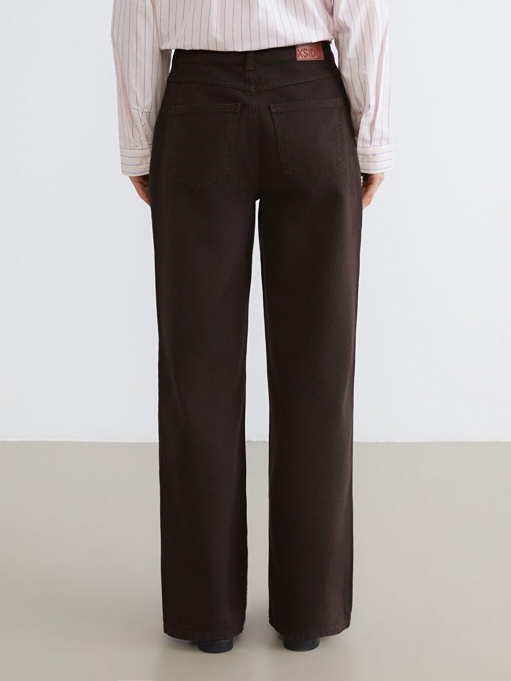 Kahverengi Wideleg Kadın Jean Pantolon-3