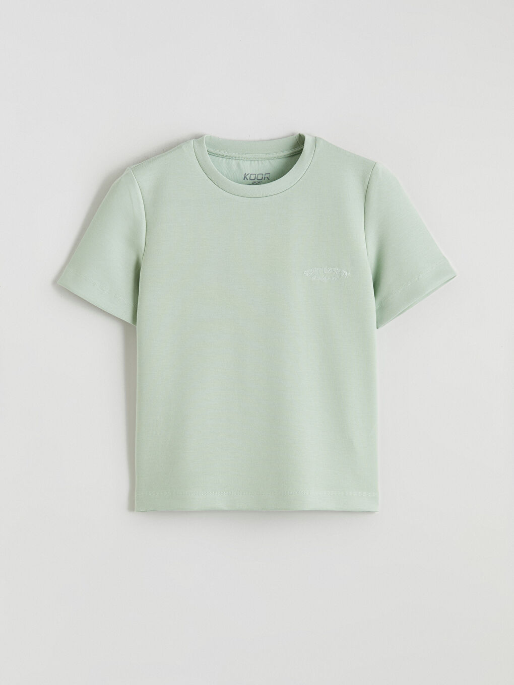 Yeşil Bisiklet Yaka Nakışlı Kadın Spor Tişört-4