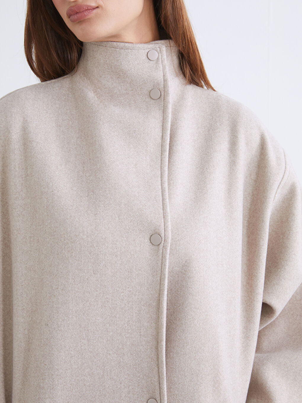 Bej Dik Yaka Kadın Kaşe Kaban-2