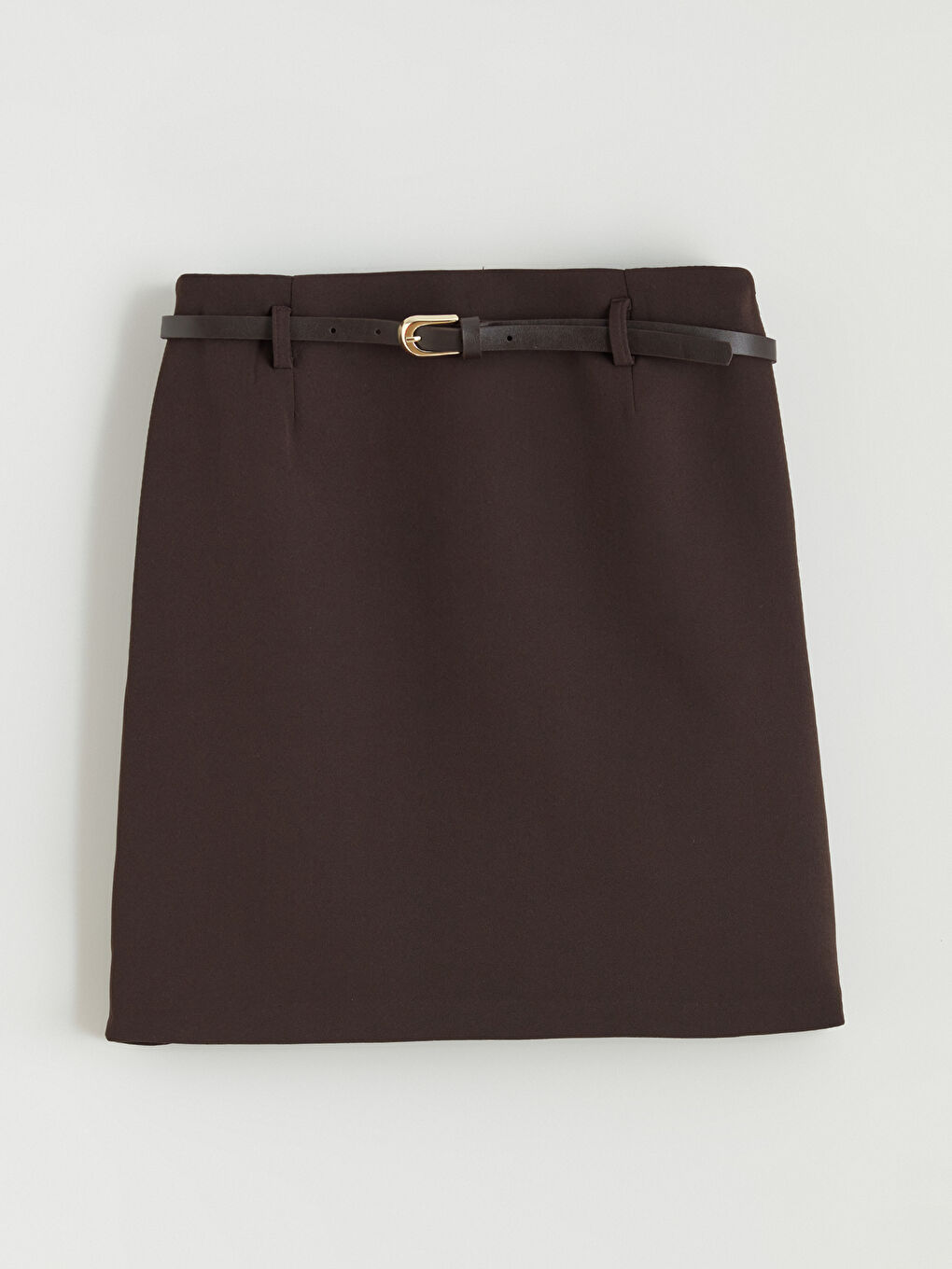 Kahverengi Beli Kemerli Mini Etek-4