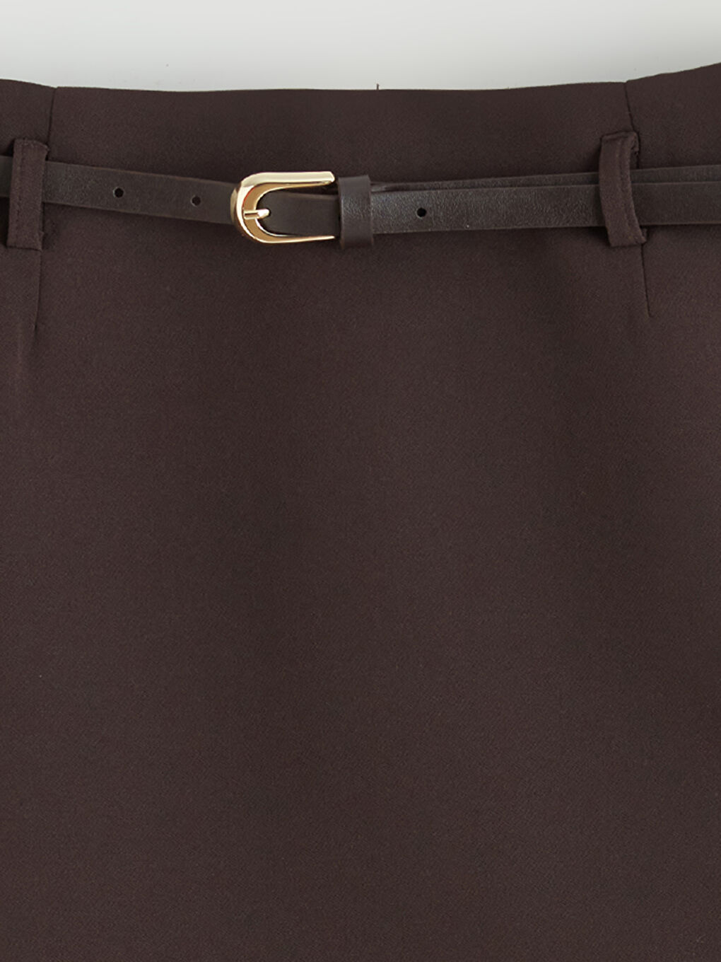 Kahverengi Beli Kemerli Mini Etek-5