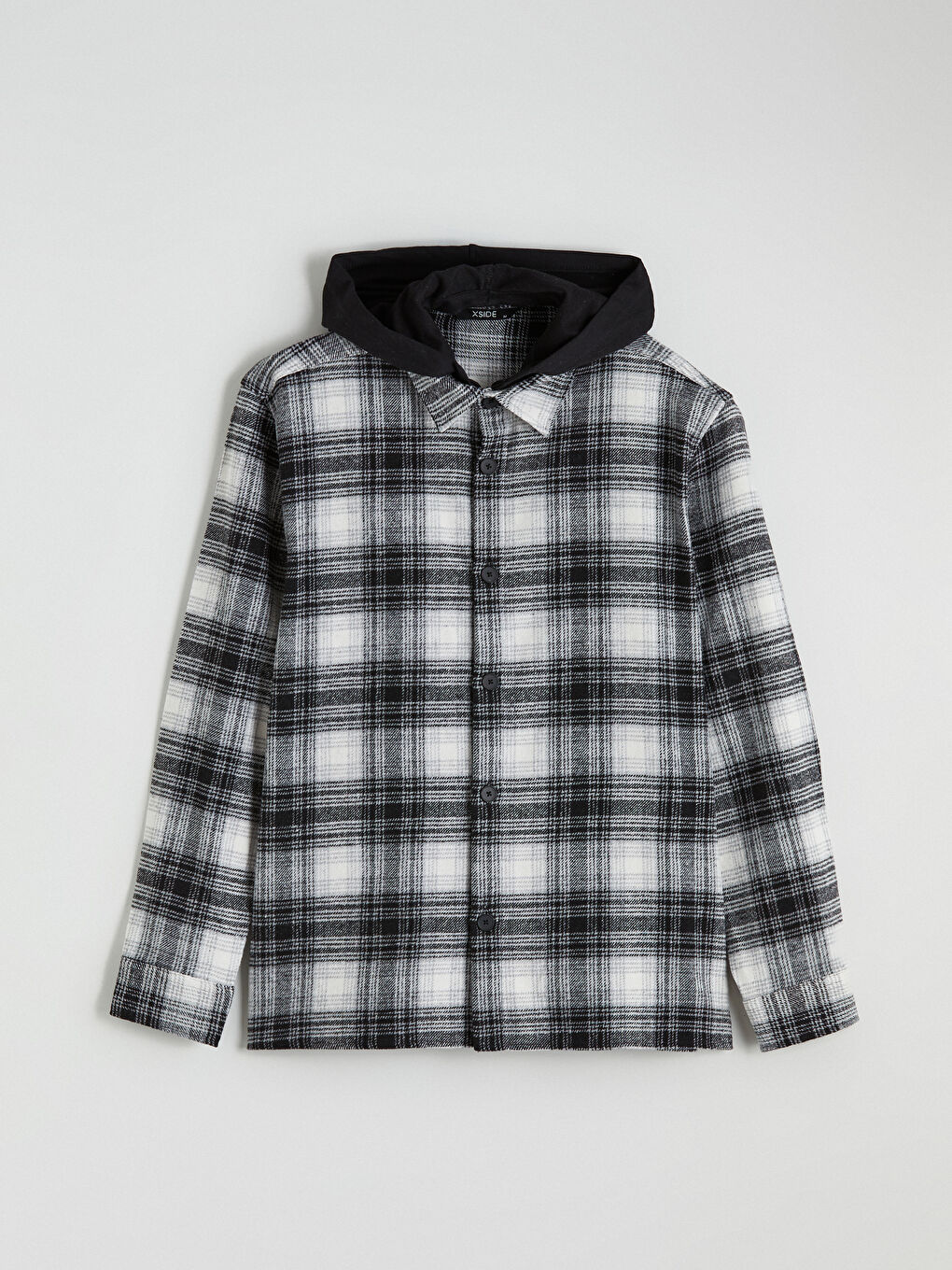 Siyah Kapüşonlu Regular Fit Uzun Kollu Ekose Erkek Gömlek Ceket-4