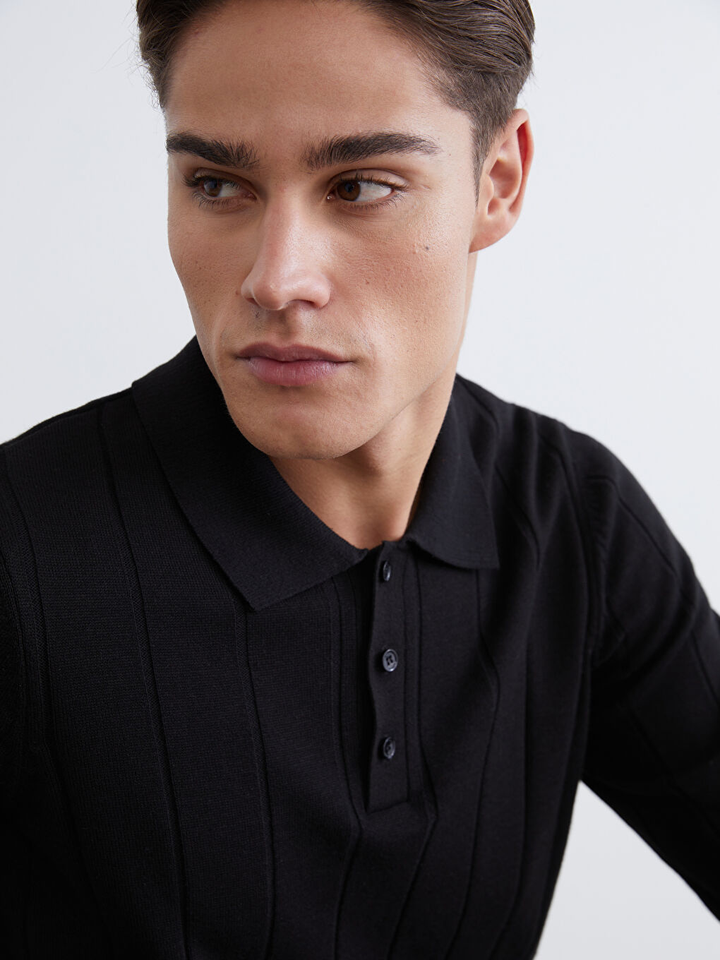 Siyah Polo Yaka Erkek Triko Kazak-2