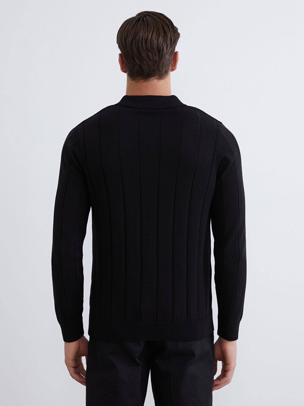 Siyah Polo Yaka Erkek Triko Kazak-3