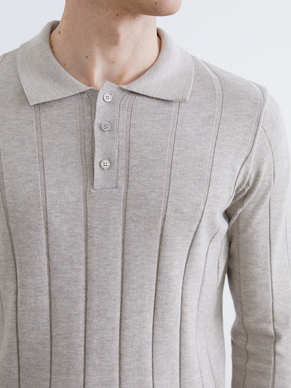 Bej Polo Yaka Erkek Triko Kazak-2