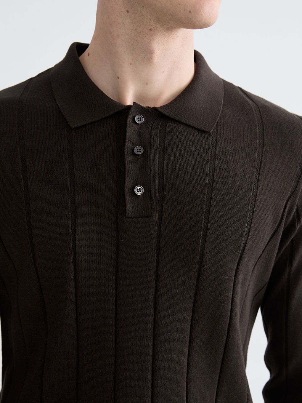 Kahverengi Polo Yaka Erkek Triko Kazak-2