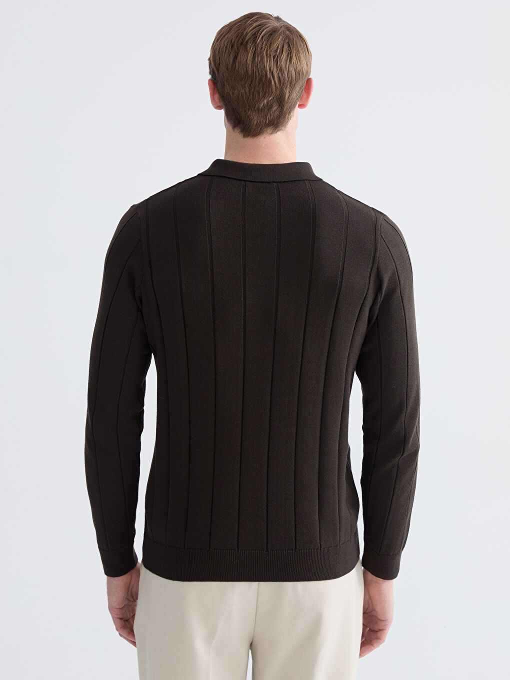 Kahverengi Polo Yaka Erkek Triko Kazak-3