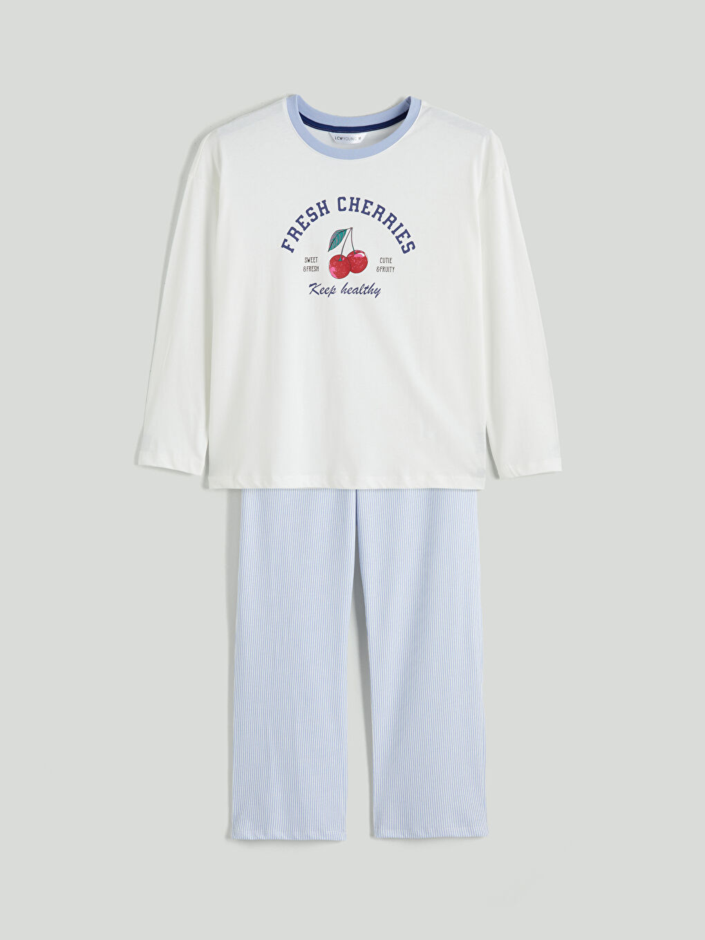 Crew Neck Cherry Printed Women's Pyjamas Set-4