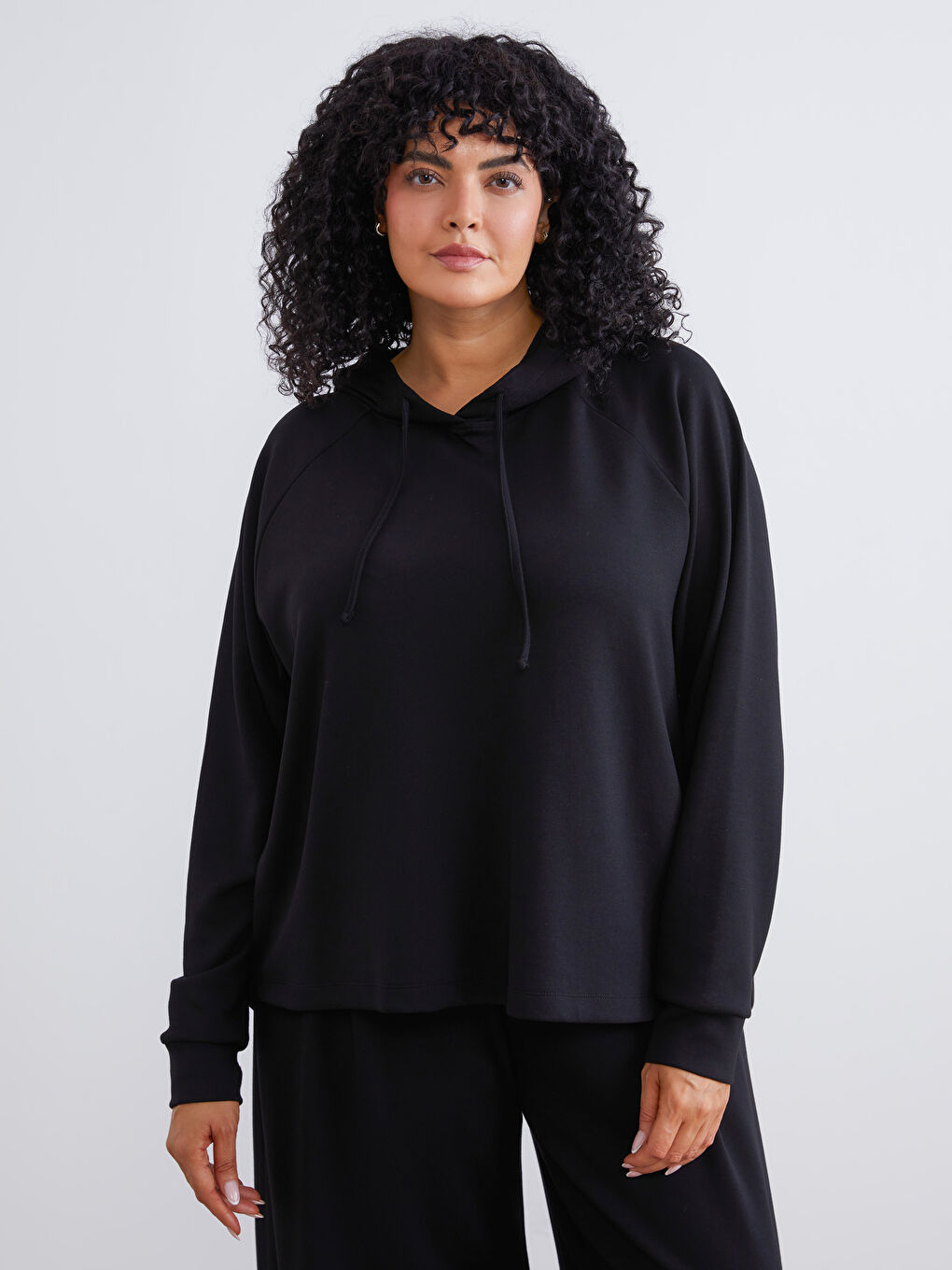 Siyah Büyük Beden Kadın Hoodie