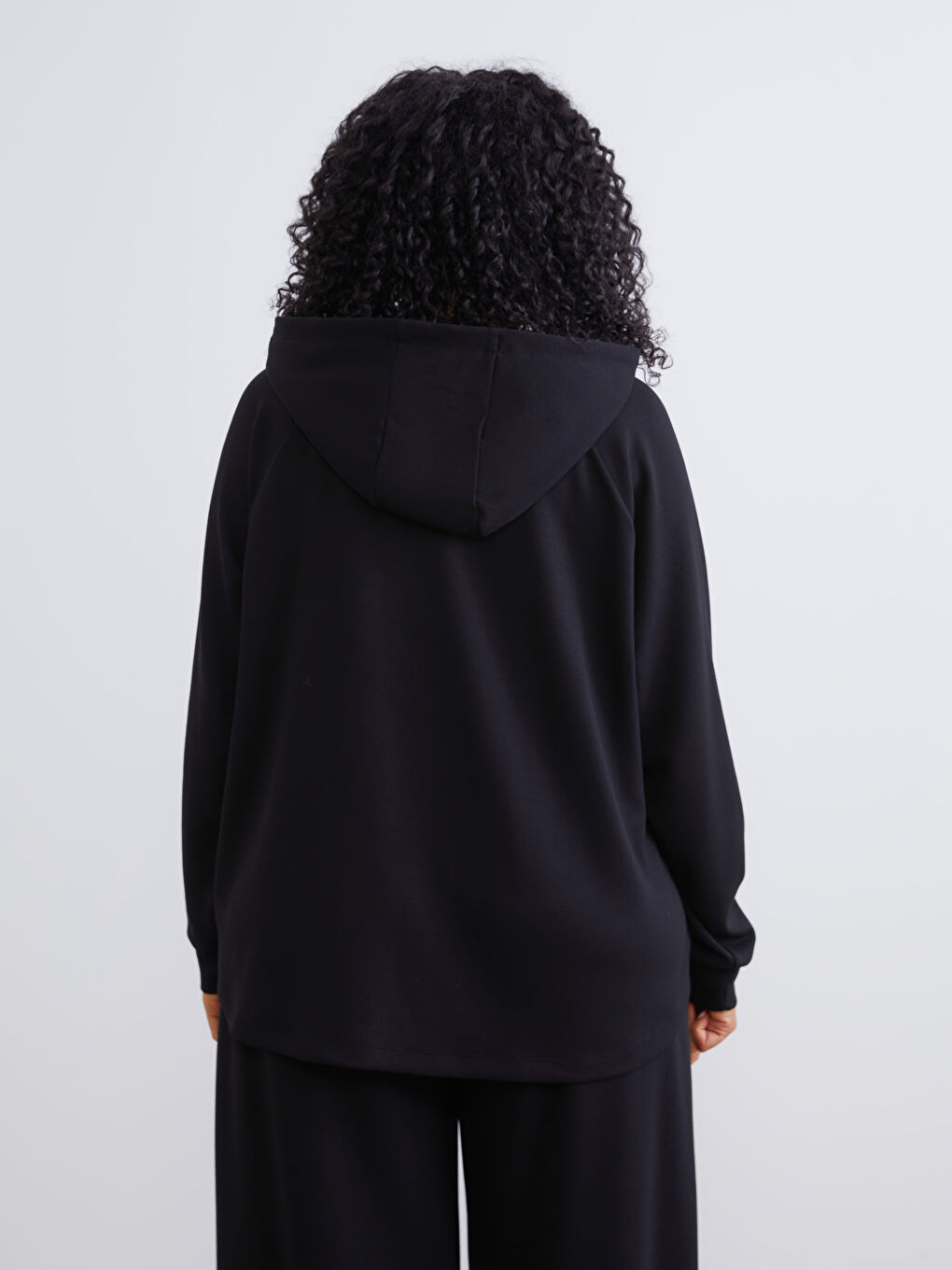 Siyah Büyük Beden Kadın Hoodie-3