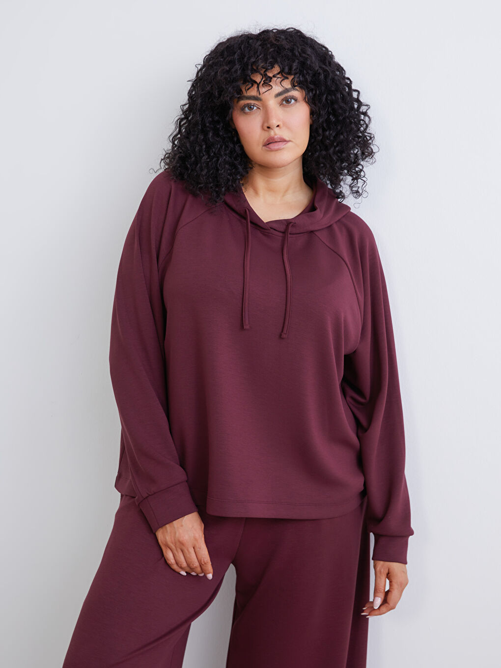 Bordo Büyük Beden Kadın Hoodie