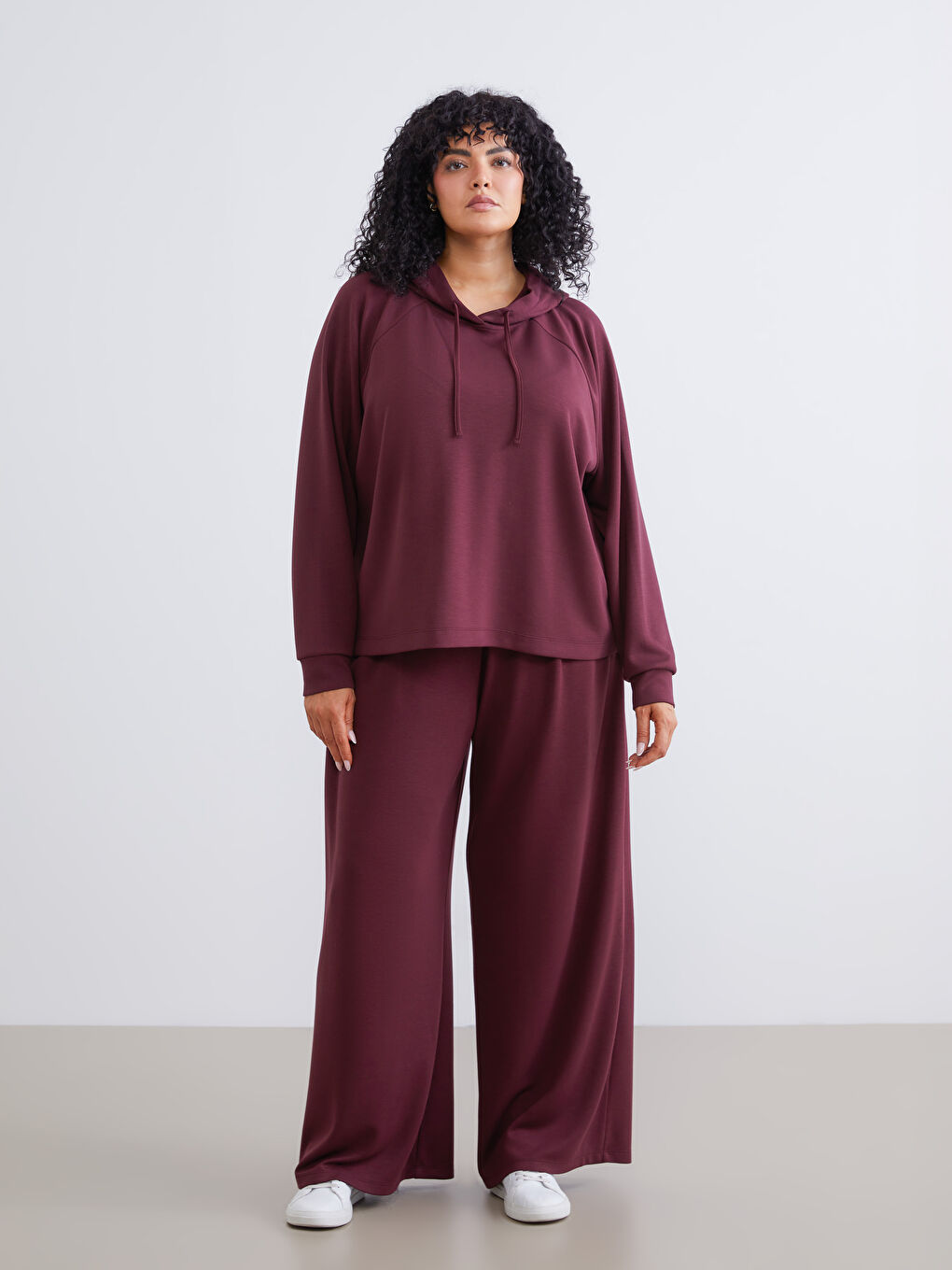 Bordo Büyük Beden Kadın Hoodie-1